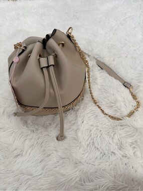 Taupe Bucket Bag with Gold Chain Details - NWT
